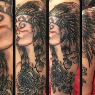 Tattoo: beautiful native american woman with head dress