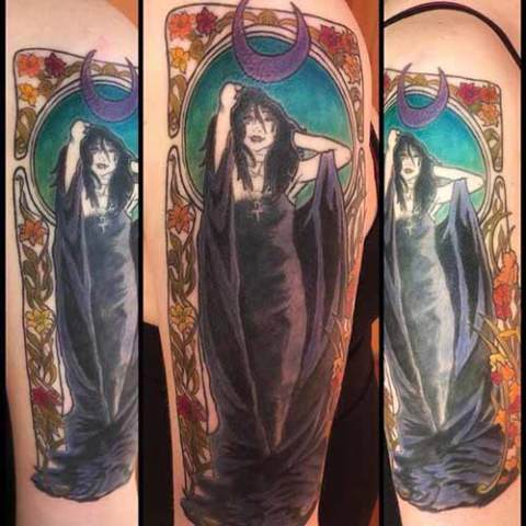 Tattoo: gothic woman in long black dress