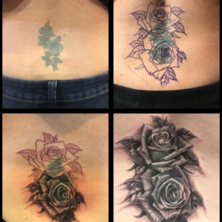 Tattoo: black and white roses
