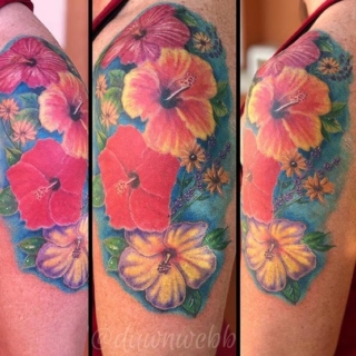 Tattoo: bright colorful flowers