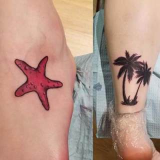 Tattoo: starfish and palm trees